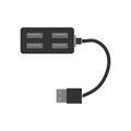 USB hub with two rows of USB ports and a cable. A splitter for a computer or laptop. Flat vector illustration Royalty Free Stock Photo