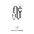 usb icon vector from electronic devices collection. Thin line usb outline icon vector illustration. Linear symbol for use on web Royalty Free Stock Photo