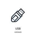 usb icon vector from hardware collection. Thin line usb outline icon vector illustration Royalty Free Stock Photo