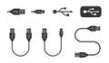 USB icons and different cable and adapter vector symbols Royalty Free Stock Photo