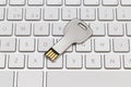 USB key, memory stick on white keyboard Royalty Free Stock Photo