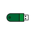 Usb memory flash icon in flat cartoon, style on white background. Template, mockup. Vector flat design. Cartoon device mockup.