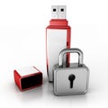 Usb memory stick with locked padlock on white Royalty Free Stock Photo