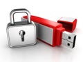 Usb memory stick with locked padlock on white Royalty Free Stock Photo