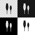 USB Micro cables icon on black, white and transparent background. Connectors and sockets for PC and mobile devices