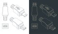 USB mini male plug blueprints Royalty Free Stock Photo