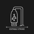 USB output white linear manual label icon for dark theme