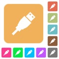 USB plug rounded square flat icons Royalty Free Stock Photo