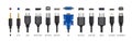 USB port. Hand drawn MI. Computer plug. Connection jack. Lightning charge mini. Ethernet icon. 3D phone socket. Mobile
