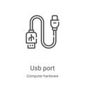 usb port icon vector from computer hardware collection. Thin line usb port outline icon vector illustration. Linear symbol for use Royalty Free Stock Photo