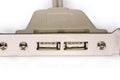 USB ports on back bracket for computer, fragment close-up