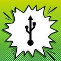 USB sign illustration. Black Icon on white popart Splash at green background with white spots. Illustration Royalty Free Stock Photo