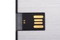 Usb stick, card golden drive connector end, pendrive storage device socket joint macro, extreme closeup Royalty Free Stock Photo