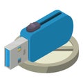 Usb stick icon isometric vector. Modern blue portable flash drive device icon