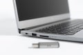 USB stick and interface of a notebook Royalty Free Stock Photo