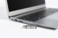 USB stick and interface of a notebook Royalty Free Stock Photo