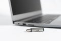 USB stick and interface of a notebook Royalty Free Stock Photo