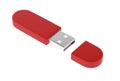 USB stick. Red digital storage accessory. 3d rendering illustration isolated