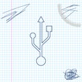 USB symbol line sketch icon isolated on white background. Usb flash drive symbol. Vector Illustration. Royalty Free Stock Photo