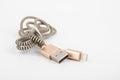 USB to Lightning cable. Phone accessory, charger and data transfer Royalty Free Stock Photo