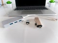 USB to USB Type-C Adapter Converter and Type-C Memory Card Reader Royalty Free Stock Photo