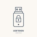 Usb token, identity vector flat line icon. Electronic security sign, banking technology