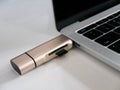 USB Type-C Memory Card Reader Attached to Laptop Royalty Free Stock Photo