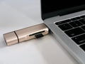 USB Type-C Memory Card Reader Attached to Laptop Royalty Free Stock Photo