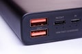 USB, USB Type-C and Micro-USB port on power bank Royalty Free Stock Photo