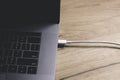 USB Type C Port Cable for fast charging laptop. Close up photo