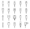 Usb type connector set in outline line art Royalty Free Stock Photo
