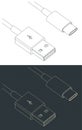 USB type-A to USB type-C cable blueprints Royalty Free Stock Photo