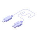 Usb white cable charger icon, isometric style