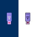 Usb, Wifi, Service, Signal  Icons. Flat and Line Filled Icon Set Vector Blue Background Royalty Free Stock Photo