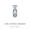 Usb wireless adapter icon. Thin linear usb wireless adapter outline icon isolated on white background from electronic devices Royalty Free Stock Photo