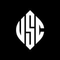 USC circle letter logo design with circle and ellipse shape. USC ellipse letters with typographic style. The three initials form a
