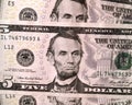 USD 5 United States Dollar Bills Close Up Royalty Free Stock Photo