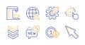Usd coins, Cogwheel and Coffee machine icons set. Dislike, Shoulder strap and New signs. Vector