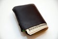 USD currency notes in a black leather wallet Royalty Free Stock Photo