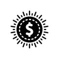 Black solid icon for Usd, money and currency