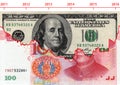 Usd and rmb exchange rate graphic from 2011 till to 2016 Royalty Free Stock Photo