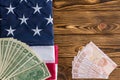 USD and Turkish Lira with the American flag Royalty Free Stock Photo