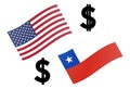 USDCLP forex currency pair vector illustration. America and Chilean flag, with Dollar and Cifrao symbol