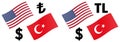 USDTRY forex currency pair vector illustration. American and Turkish flag, with Dollar and Lira symbol Royalty Free Stock Photo