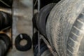 use car tires on the shelf in stock Royalty Free Stock Photo