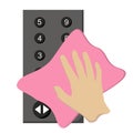 Use the cloth to clean the elevator control panel, flat design .