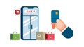 Use a credit card to shop online. There is a smartphone as a symbol of the shop.Simplicity. of commodity trading. stock