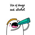 Use of drugs and alcohol bipolar disorder symptom man expressive in cartoon comic style