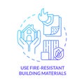 Use fire-resistant building materials blue gradient concept icon