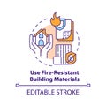 Use fire-resistant building materials concept icon